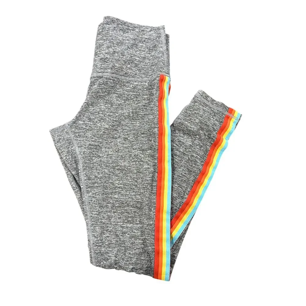Spiritual Gangster Rainbow Stripe Leggings Gray High Rise Size M